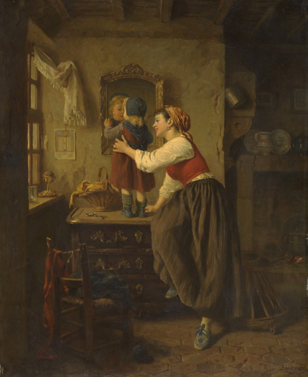Nő és gyermek tükör előtt, 1870-es évek alkotó: Paul Seignac