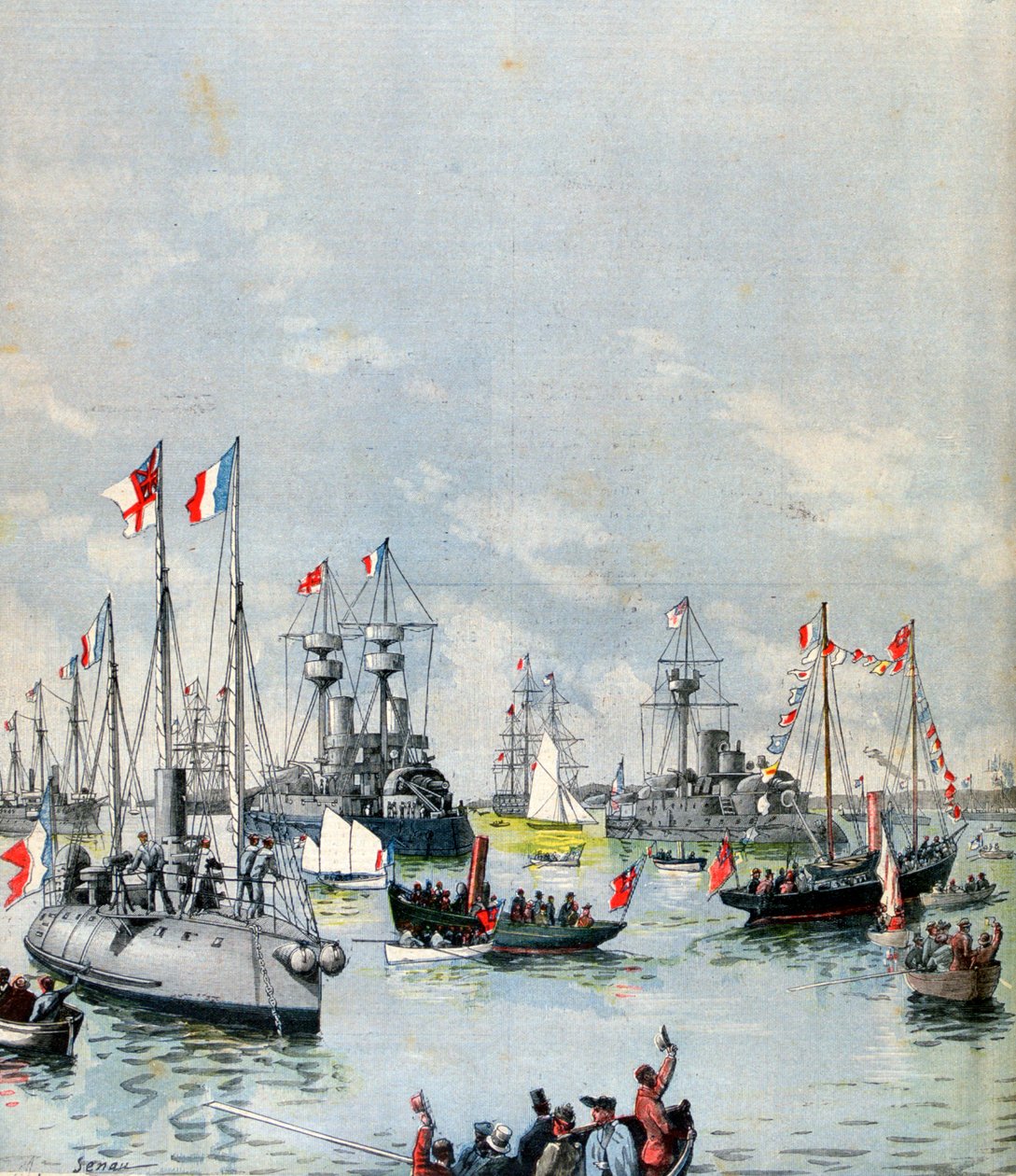 Francia flottilla Portsmouth kikötőjében, 1891 alkotó: Paul Senau