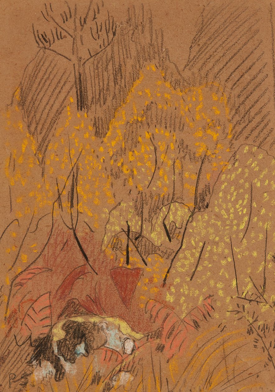 Őszi táj a Fekete-fehér sziklánál, Pont Aven (pasztell barna papíron) alkotó: Paul Sérusier