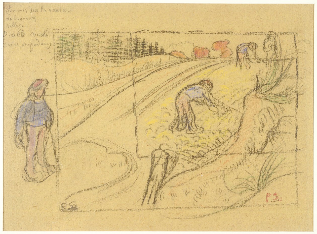 Bauern auf einem Feld (recto); Prozession bretonischer Frauen mit Studie von zwei weiblichen Figuren (verso) alkotó: Paul Sérusier