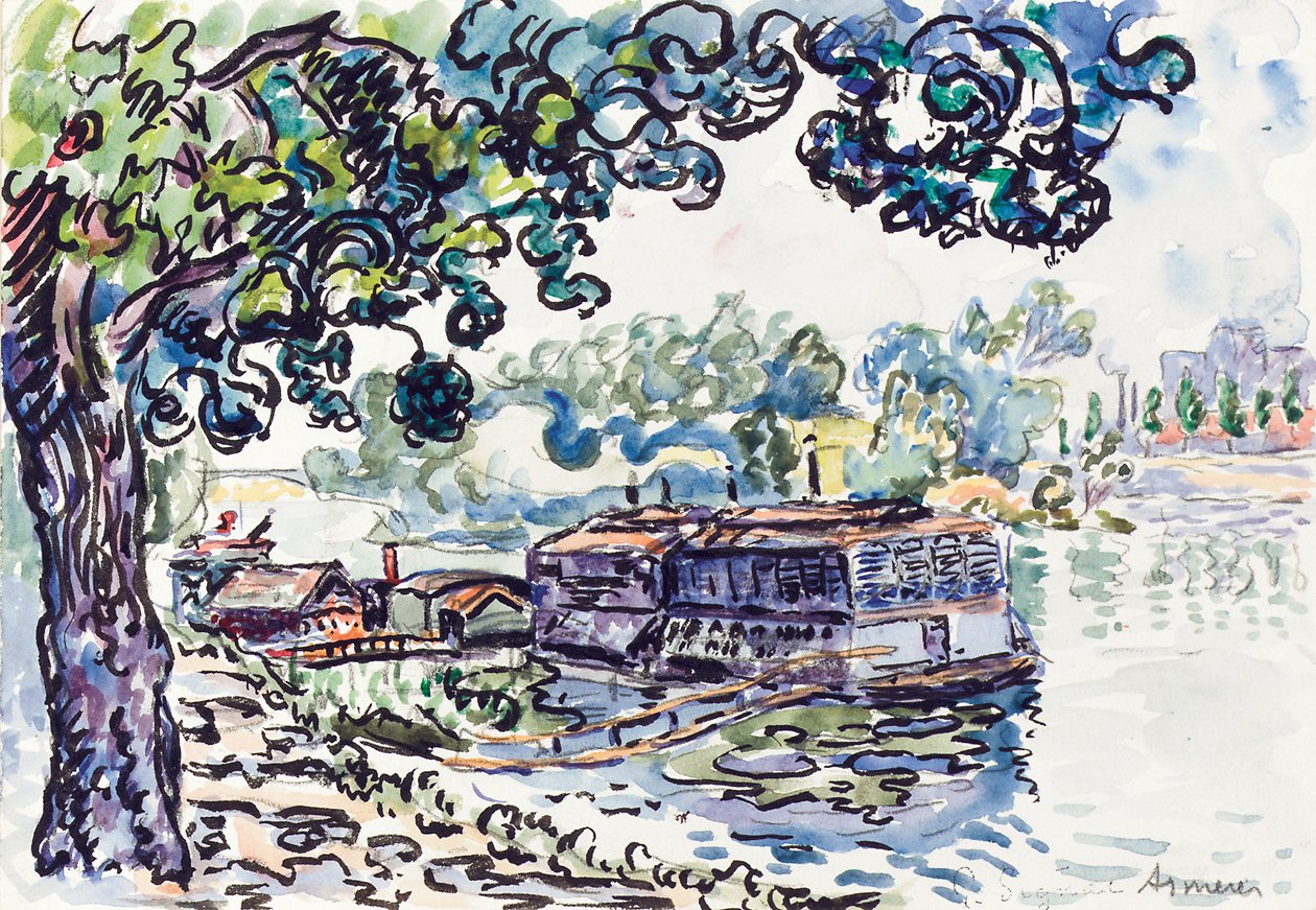 Asnières, 1900-2005 körül (w/c, ecset és fekete tinta ceruzával, papíron) alkotó: Paul Signac