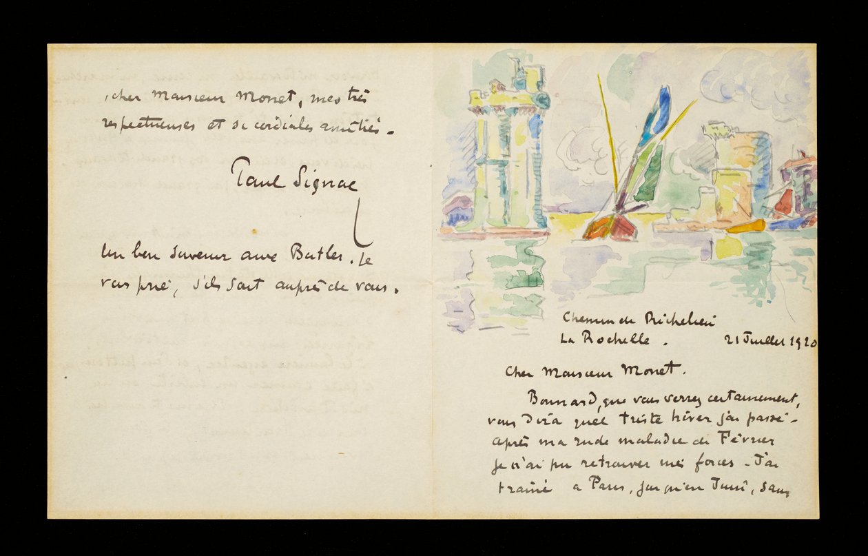 Autogram levél Claude Monet-nak, 1920. július 21 alkotó: Paul Signac