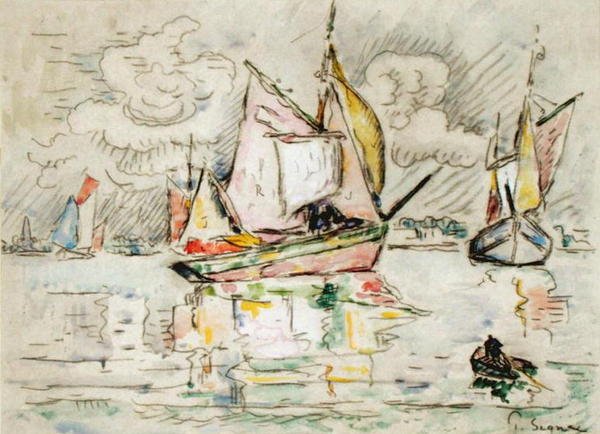Horgászcsónakok (faszén, akvarell és gouache papíron) alkotó: Paul Signac