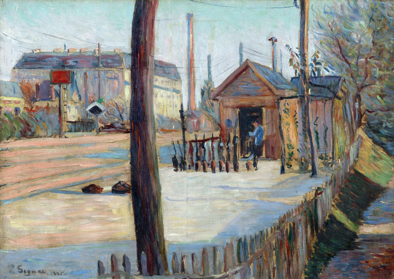 Vasúti kereszteződés Bois Colombes közelében (Franciaország) - Paul Signac (1863-1935) festménye, olaj, vászon (46,4x65 cm) alkotó: Paul Signac