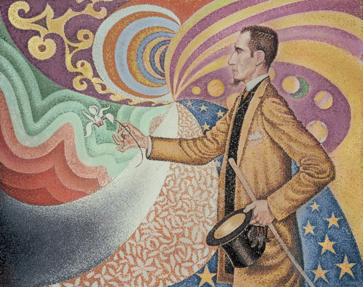 Opus 217. A háttér zománcozása ellen ritmikus ütemekkel és szögekkel, hangokkal és árnyalatokkal, Felix Feneon portréja 1890-ben (olaj, vászon) alkotó: Paul Signac