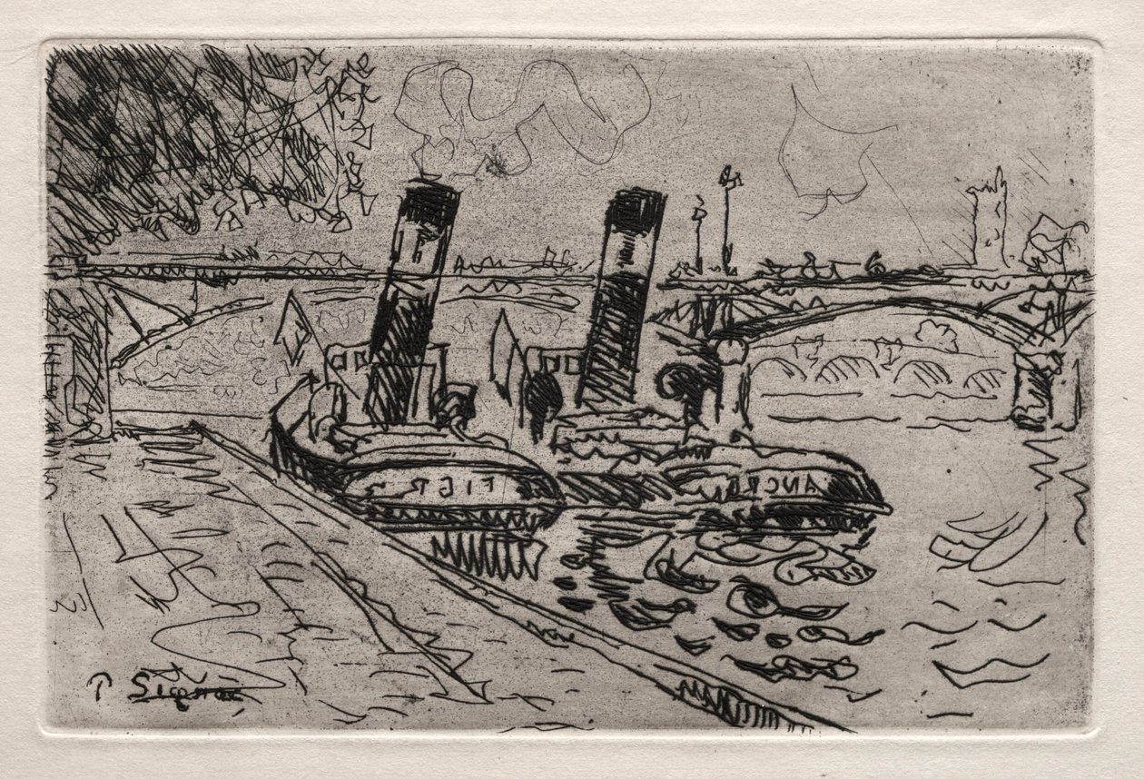 Párizs, a Pont des Arts a Remorqeurs-szal alkotó: Paul Signac