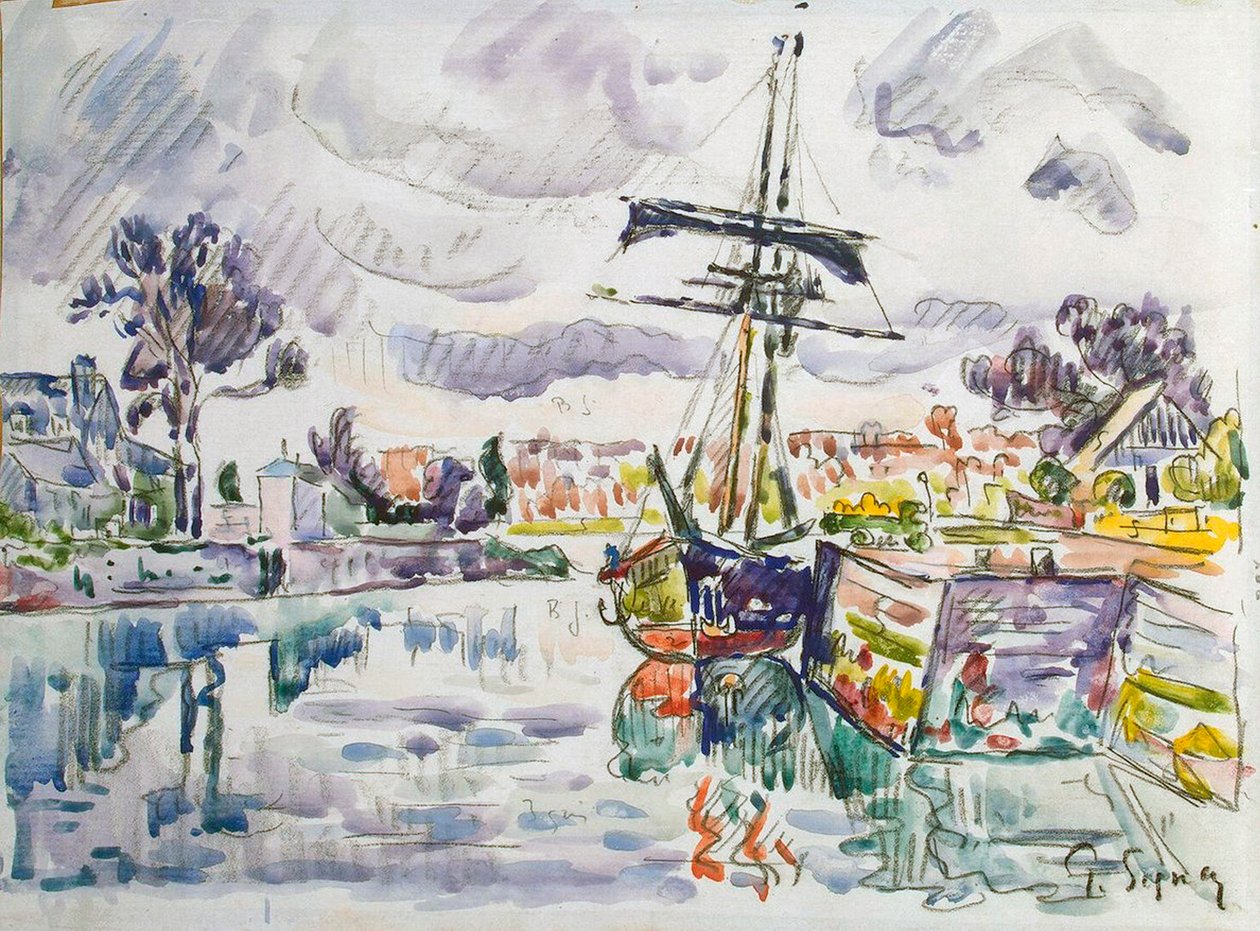 Vitorlás egy mólón, 1920-as évek. alkotó: Paul Signac