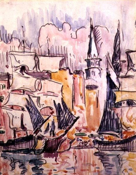 Vitorlás hajók a kikötőben (akvarell és ceruza) alkotó: Paul Signac