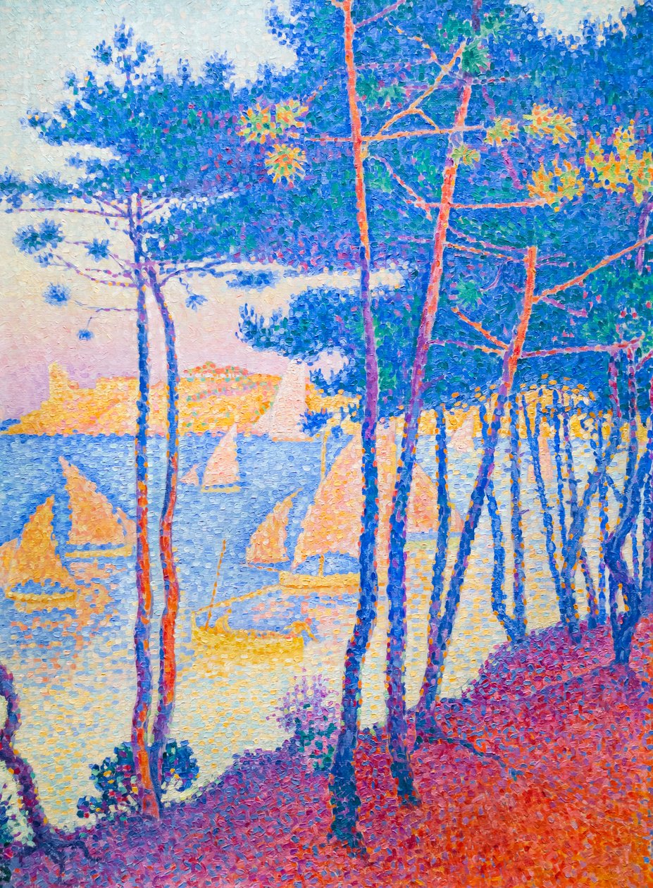 Vitorlás hajók és fenyőfák, c. 1896 (olaj, vászon) alkotó: Paul Signac