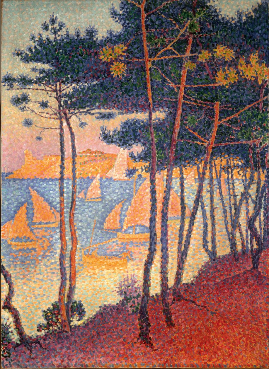 Vitorlák és fenyők alkotó: Paul Signac