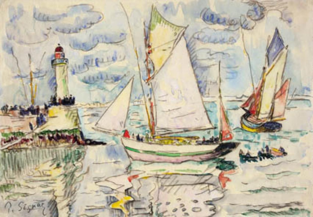 Két halászhajó Granville kikötőjének bejáratánál alkotó: Paul Signac