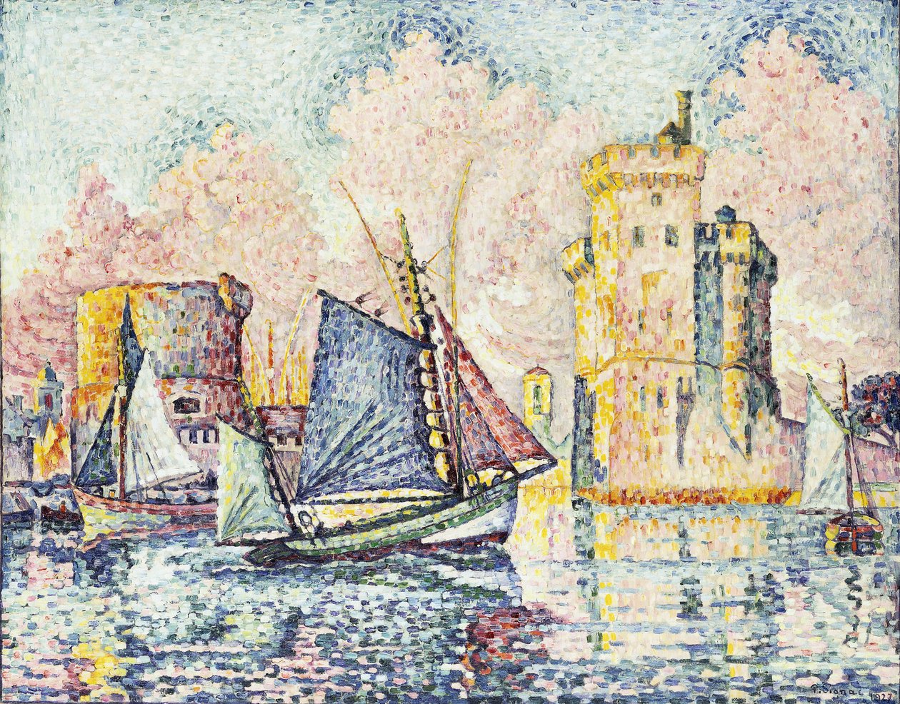 tonhalhajó, belépve La Rochelle kikötőjébe, Setting; A tonhalhajó behajózása La Rochelle kikötőjébe, Couchant, 1927 alkotó: Paul Signac