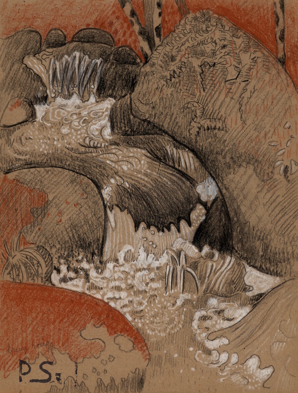 Huelgoat sziklái, 1892 körül (szén, vörös és fehér kréta) alkotó: Paul Sérusier