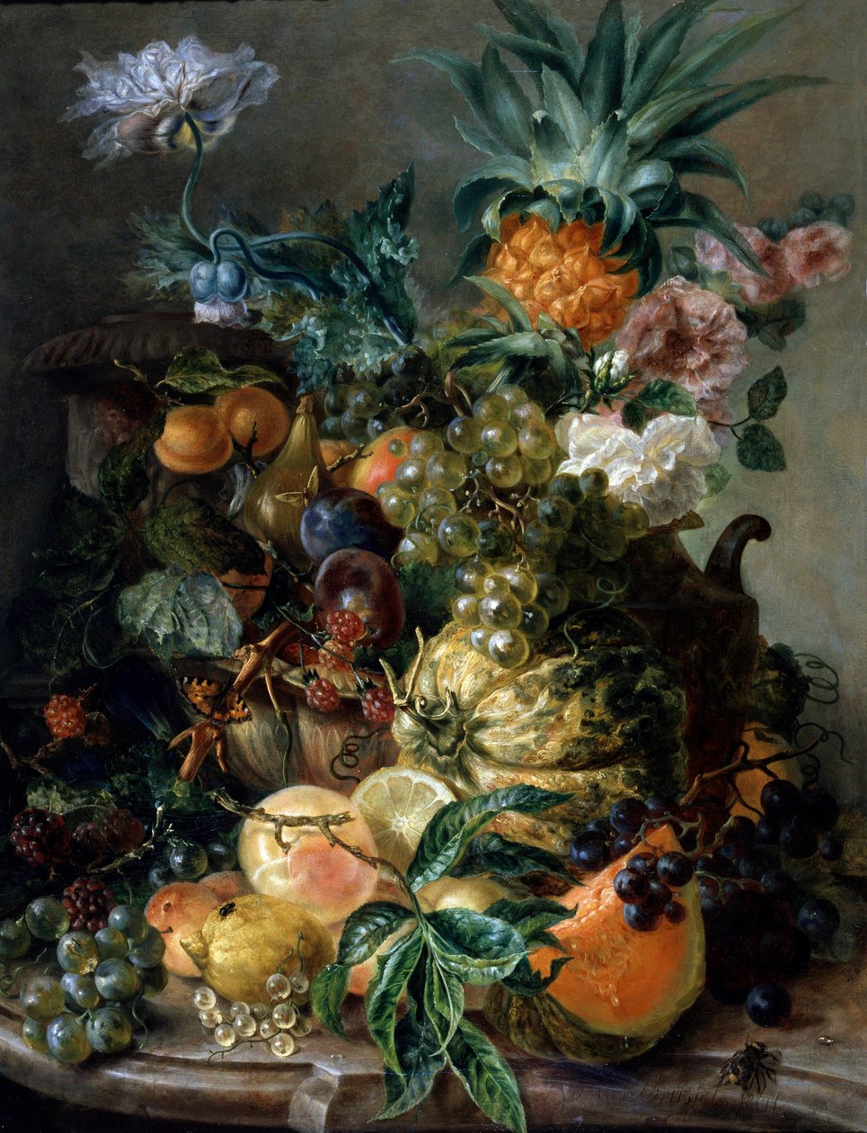 Csendélet gyümölcsökkel és virágokkal. Paul Theodor van Brussel (1754-1795) festménye Magángyűjtemény. alkotó: Paul Theodor van Brussel