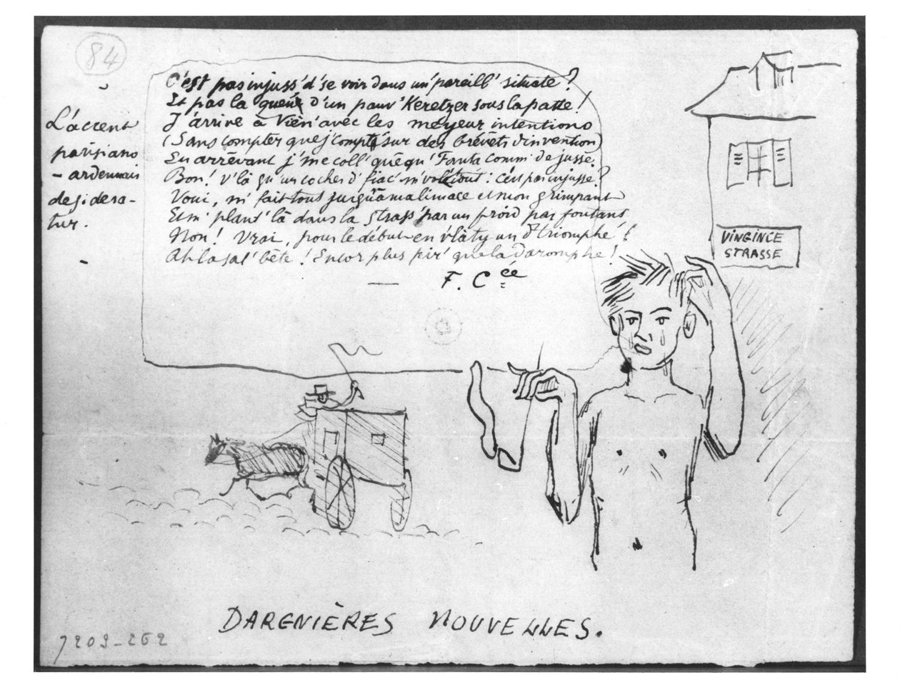 "Dargnieres Nouvelles", Arthur Rimbaud (1854-91), akit egy kocsis kirabolt Vienne-ben, 1876 alkotó: Paul Verlaine