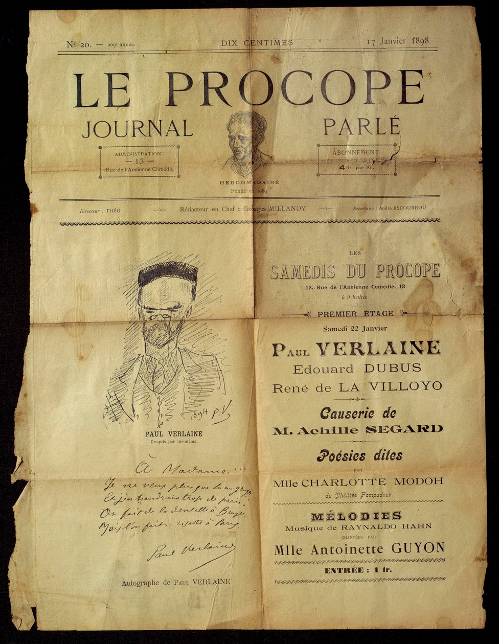 Journal du Procope, párizsi kávézó alkotó: Paul Verlaine