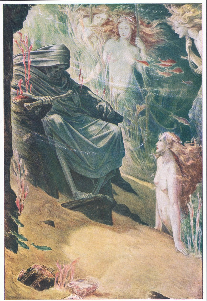 Öt mélyen hazudik apád: csontjaiból korallok készültek, illusztráció a Viharból, 1908 alkotó: Paul Vincent Woodroffe