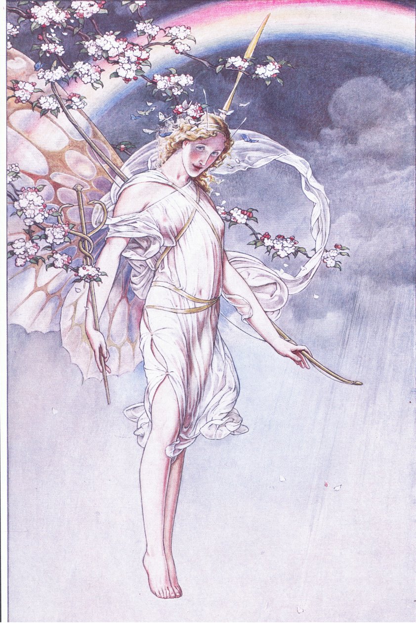 Az ég királynője, akinek vizes íve és rendetlensége és én, elhagyjuk ezeket, illusztráció a Viharból, 1908 alkotó: Paul Vincent Woodroffe