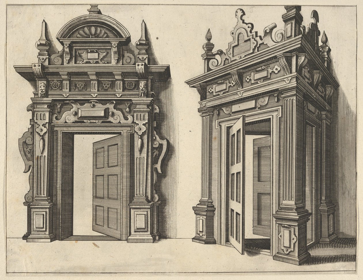 Két fából készült portál a Verscheyden Schrynwercktől ... [Plusieurs Menuiseries ...], 1658. alkotó: Paul Vredeman de Vries