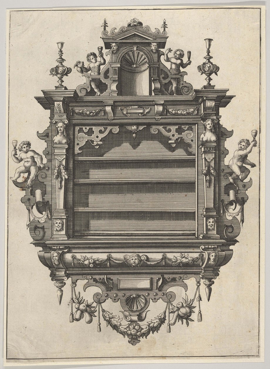 Falra szerelhető polcegység a Verscheyden Schrynwercktől ... [Plusieurs Menuiseries ...], 1658. alkotó: Paul Vredeman de Vries