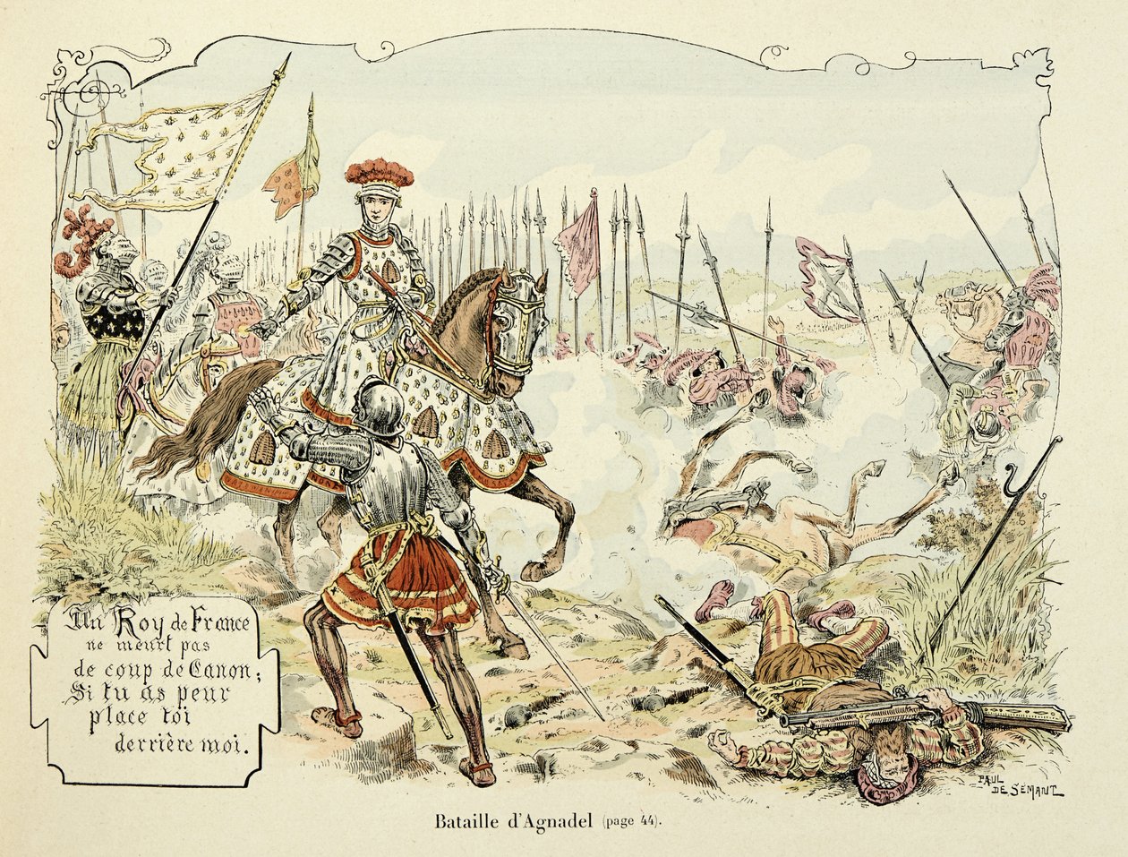 Illusztráció Theodore Cahu „Histoire du chevalier Bayard” című könyvéből, illusztrálta Paul De Semant (1855-1915): Az agnadeli csata 1509 alkotó: Paul de Semant