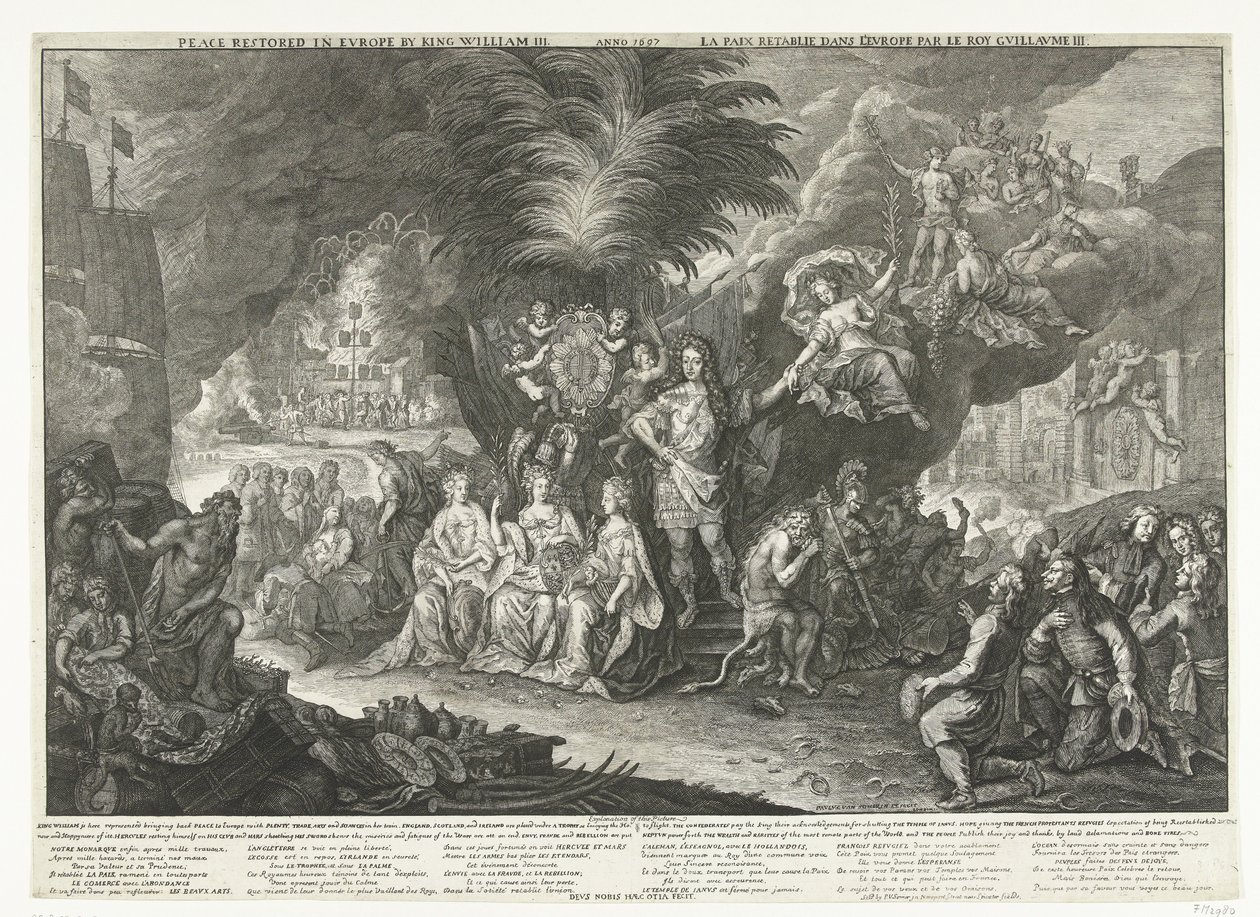 Vilmos király allegóriája, mint a béke hozója Európában, 1697 III. Vilmos király helyreállította Európában a békét / Anno 1697 / La Paix retablie dans l