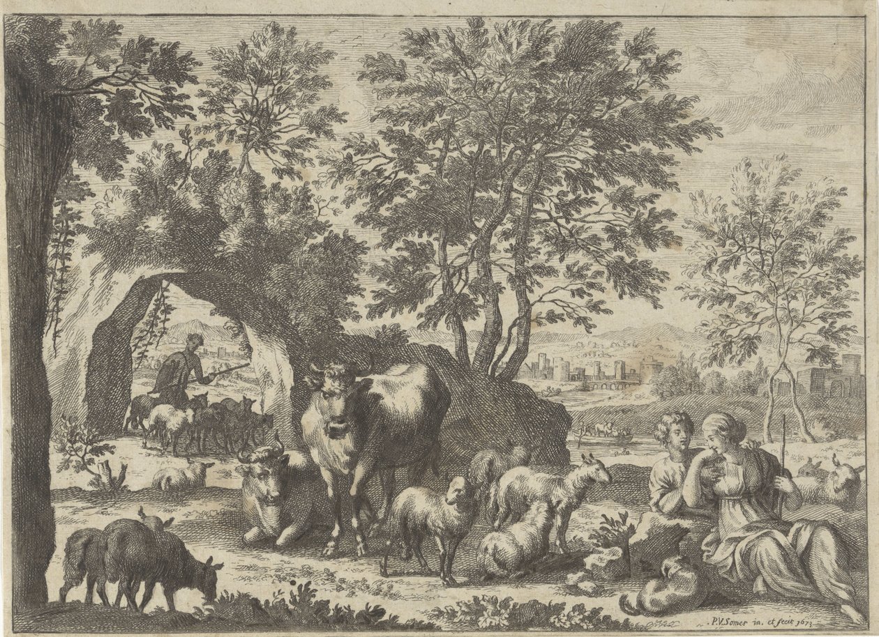 Pásztor és pásztorlány nyájjal alkotó: Paul van Somer (II)