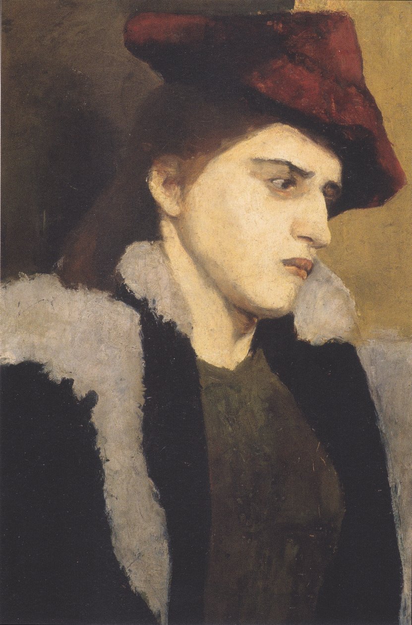 Egy fiatal nő portréja, piros kalapban alkotó: Paula Modersohn Becker