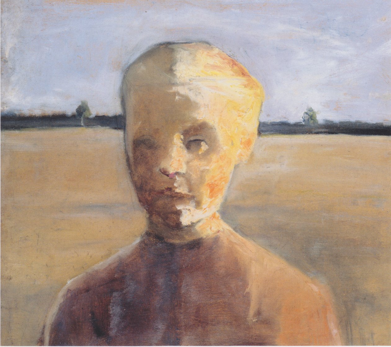 Félhosszú portré egy lányról a napon, széles táj előtt alkotó: Paula Modersohn Becker