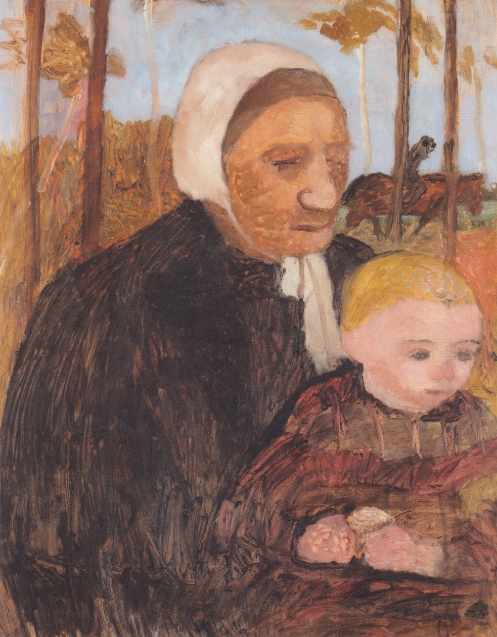 Parasztasszony gyermekkel, a háttérben lovas alkotó: Paula Modersohn Becker