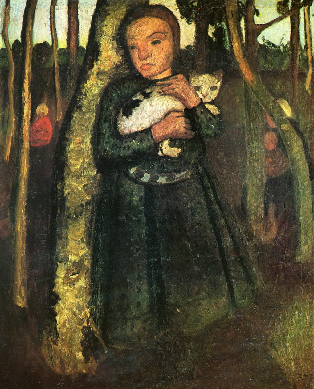 Lány macskával a nyírfaerdőben alkotó: Paula Modersohn Becker