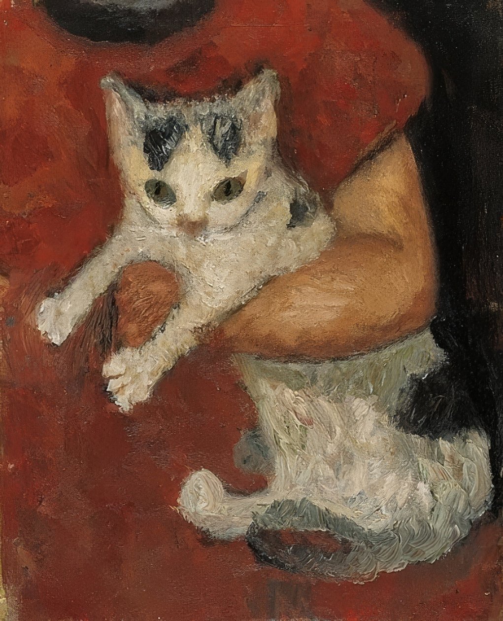 Macska a gyermek karjában. 1903 körül alkotó: Paula Modersohn Becker
