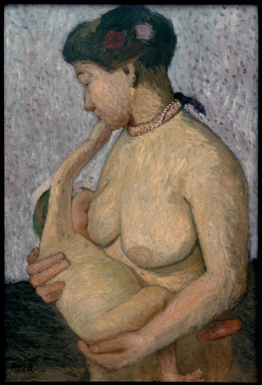 Anya gyermekével a mellén, félmeztelenül alkotó: Paula Modersohn Becker