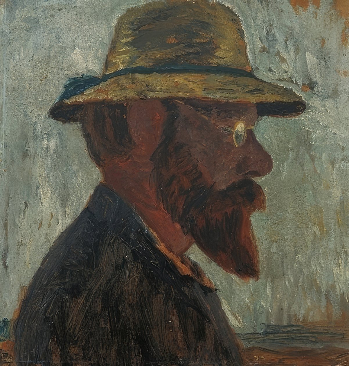 Otto Modersohn profilban jobbra szalmakalappal. 1905 körül alkotó: Paula Modersohn Becker