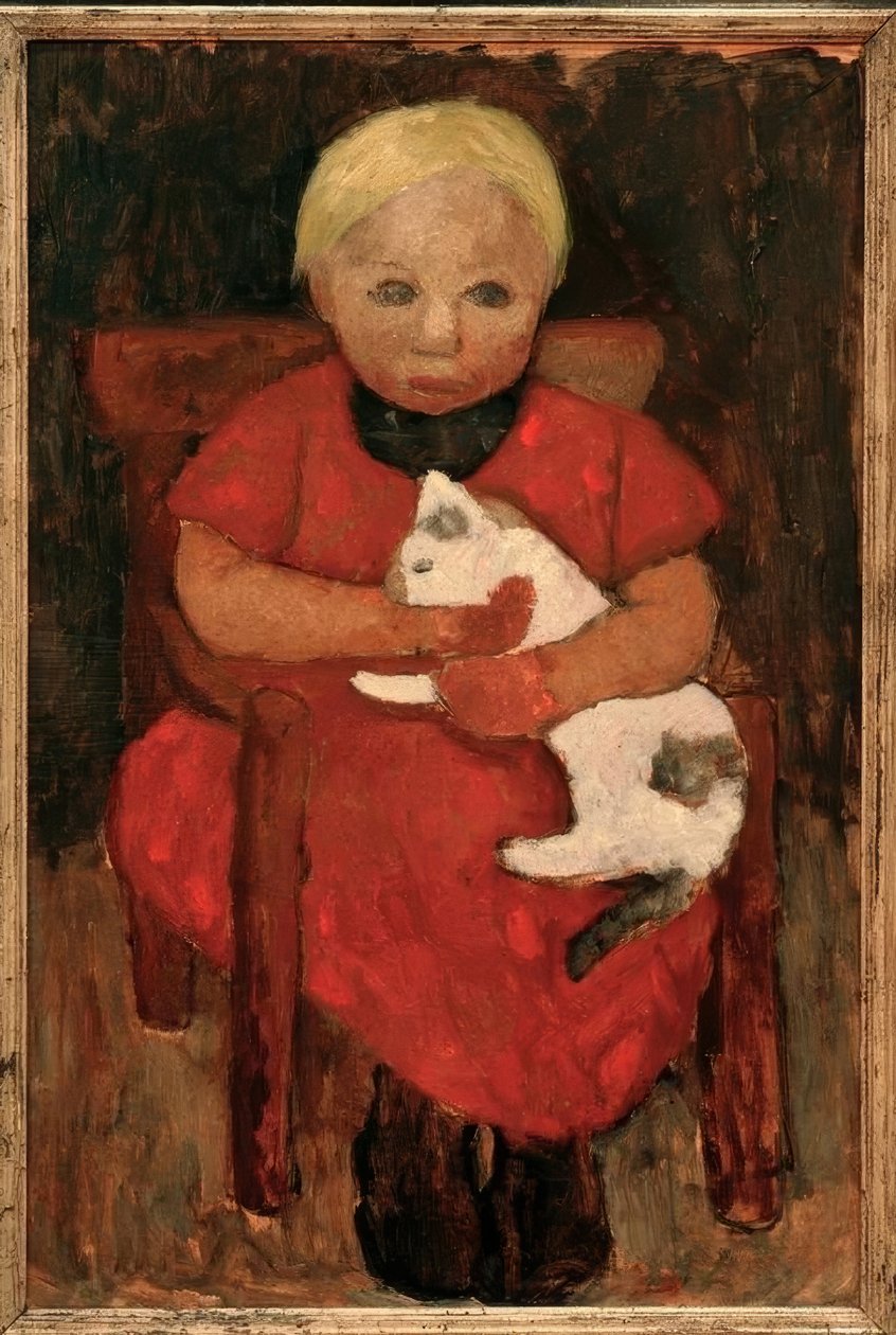 Ülő farmer gyerek egy macskával alkotó: Paula Modersohn Becker