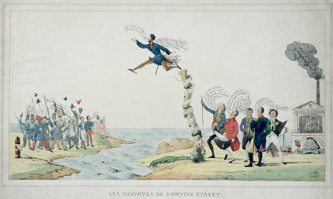 Londoni Konferencia, 1830. november 4.: A Downing Street despotái Szász-Cobourg Leopoldot küldik uralkodásra Belgiumban alkotó: Paulus Charles Gerard Poelman