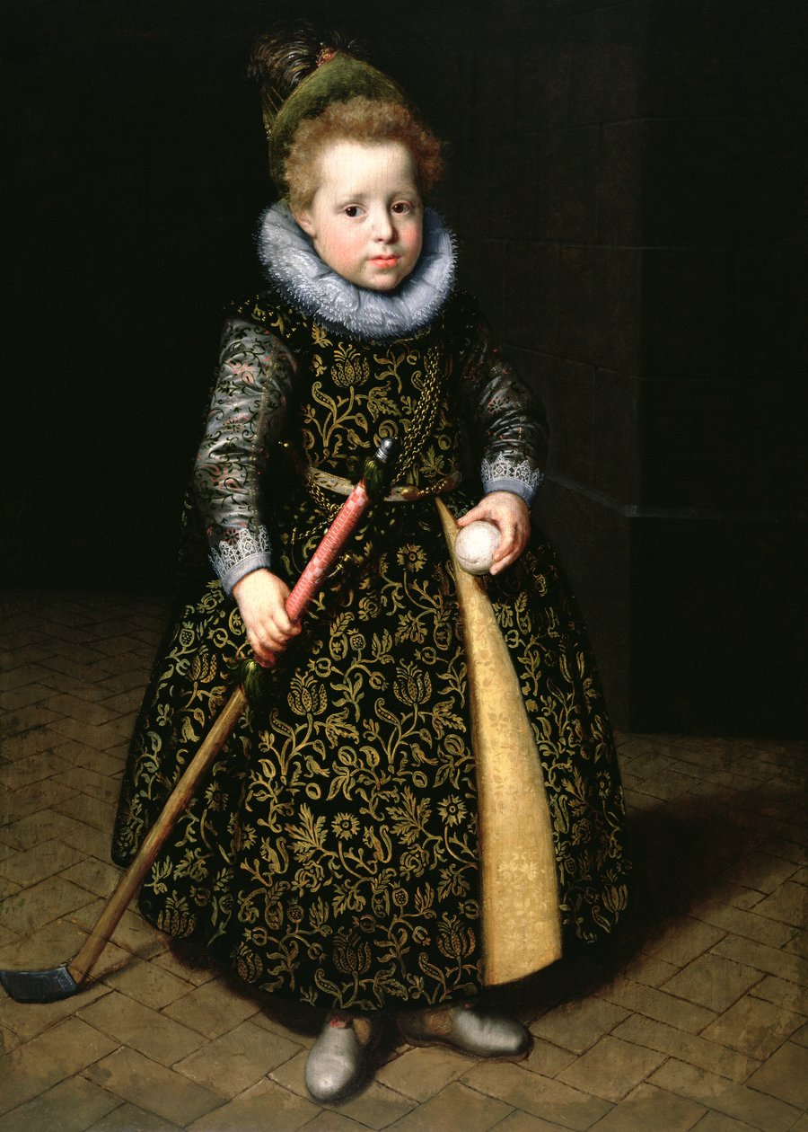 Egy négyéves fiú portréja bottal és labdával, 1611 alkotó: Paulus Moreelse