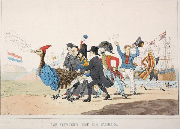 The Fall Guy: A francia beavatkozás 1832-ben Antwerpenben (litho) alkotó: Paulus Charles Gerard Poelman