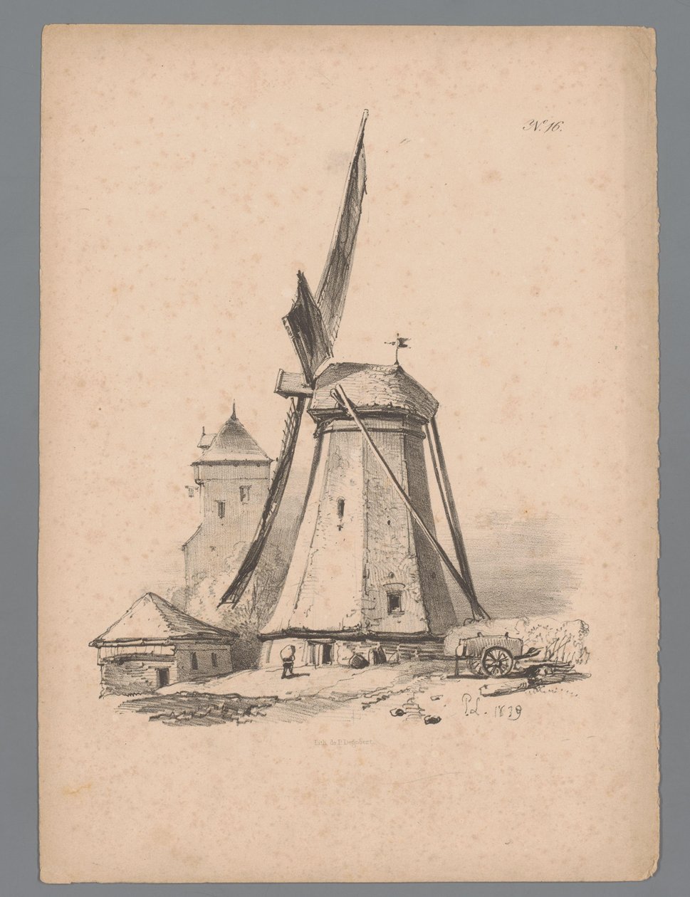 Kilátás a szélmalomra Paulus Lauters tájtanulmányai (sorozat címe) Nouvelle suite de 40 etudes de paysages P. Lauters (sorozat címe) alkotó: Paulus Lauters