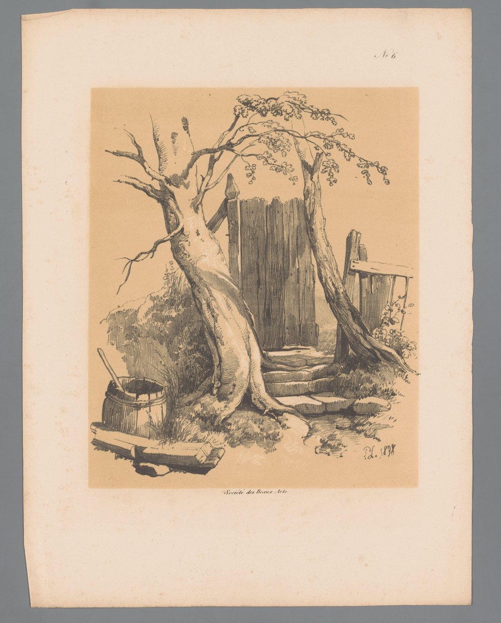 Kerítés két fa között Paulus Lauters festői arcai (sorozat címe) Etrennes pittoresques pour 1839, Lauters (sorozat címe) alkotó: Paulus Lauters