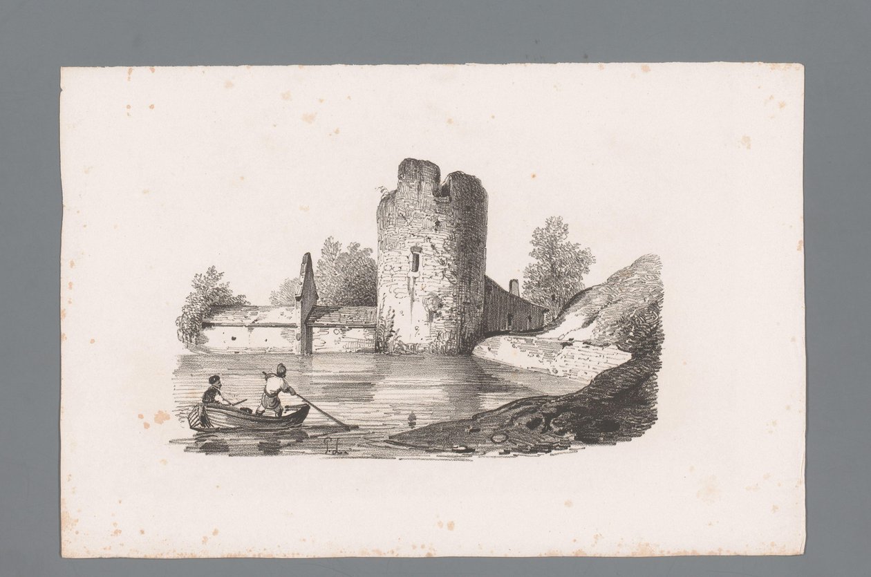 Két alak egy csónakban egy rom közelében A táj alapelvei (sorozat címe) Principles de paysages (sorozat címe) alkotó: Paulus Lauters