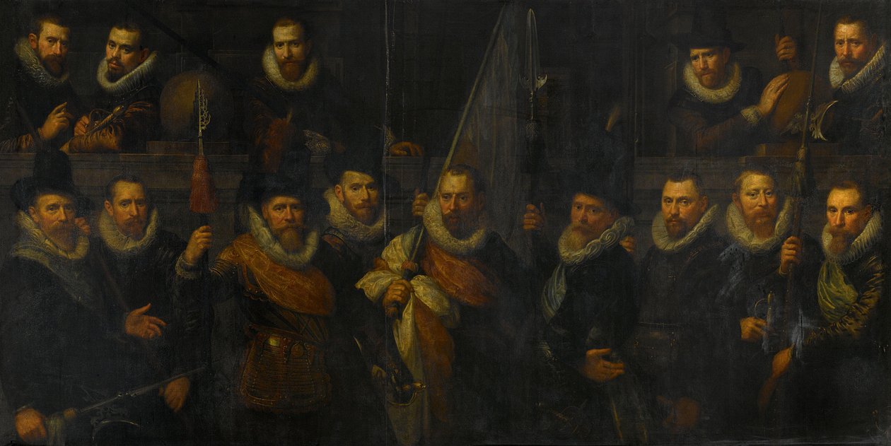 Amszterdam III. kerületének tisztei és más polgárőrei, Jacob Gerritsz Hoyngh kapitány és Nanningh Florisz Cloeck hadnagy parancsnoksága alatt alkotó: Paulus Moreelse