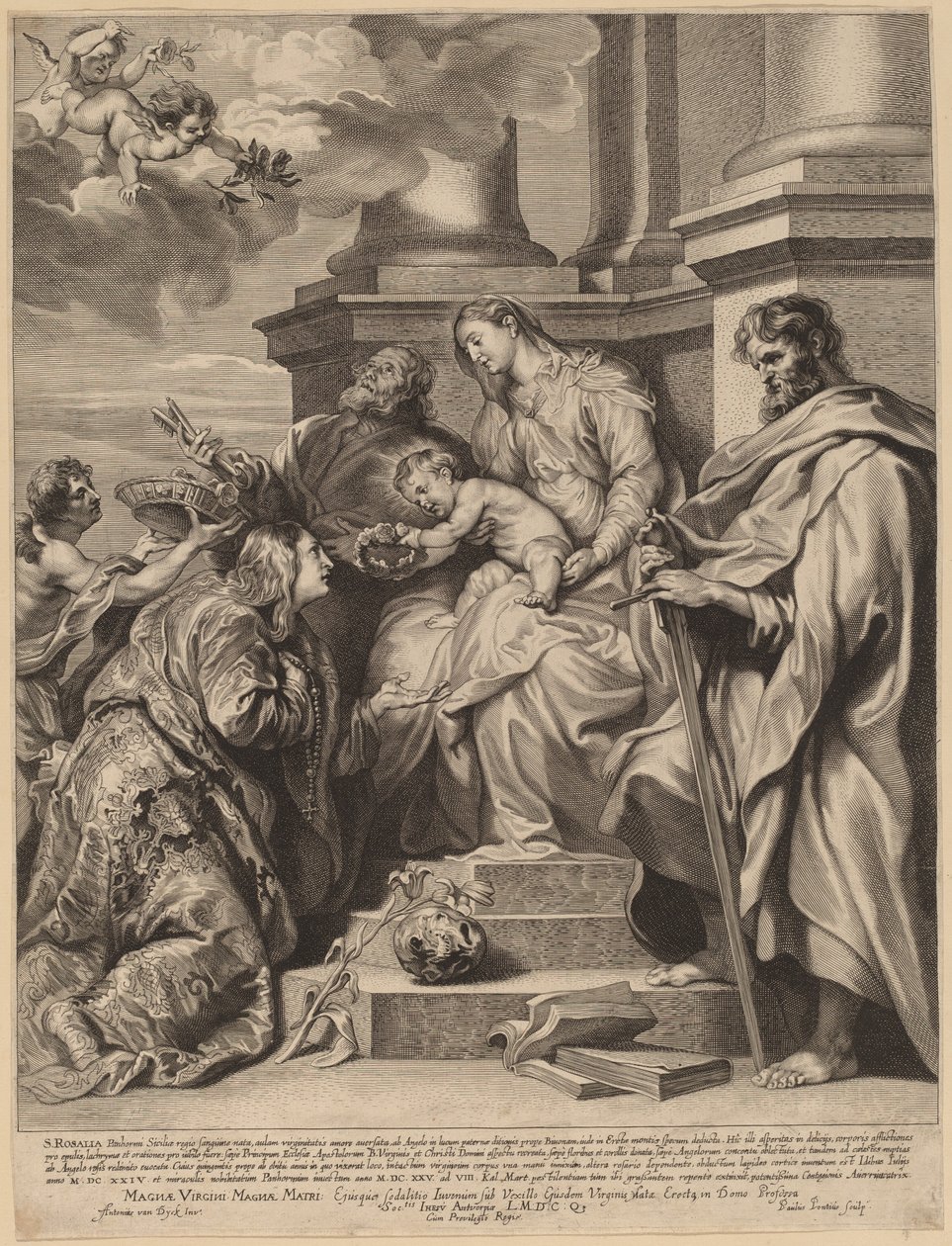 Szent Rozália, akit a gyermek Jézus koronázott meg alkotó: Paulus Pontius, after Sir Anthony van Dyck