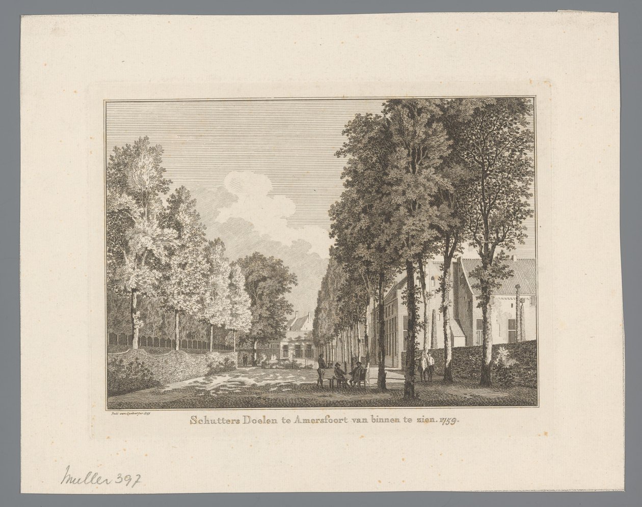 Kilátás a Doelenre Amersfoortban Shooters Doelen Amersfoortban belülről látható. 1759 (cím a tárgyon) alkotó: Paulus van Liender