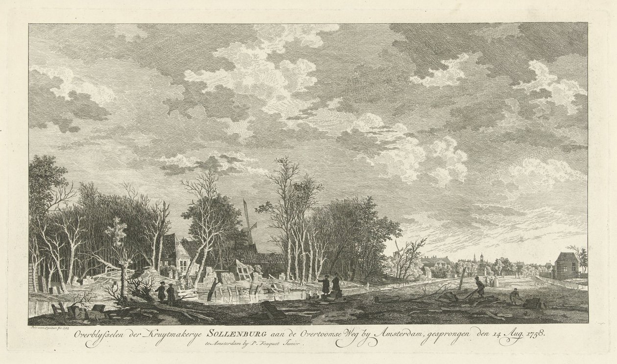 A sollenburgi lőporgyár romja az 1758. augusztus 14-i robbanás után A kruytmakerye Sollenburg maradványai az Amszterdam melletti Overtoomse Wegben, 1758. augusztus 15-én ugrottak (cím a tárgyon) alkotó: Paulus van Liender