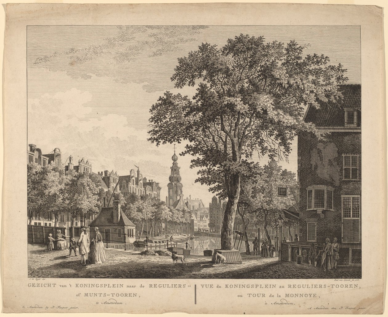Kilátás a Koningspleinről a Reguliersre vagy a Munts-Toorenre, Amszterdamban alkotó: Paulus van Liender after Jan de Beyer