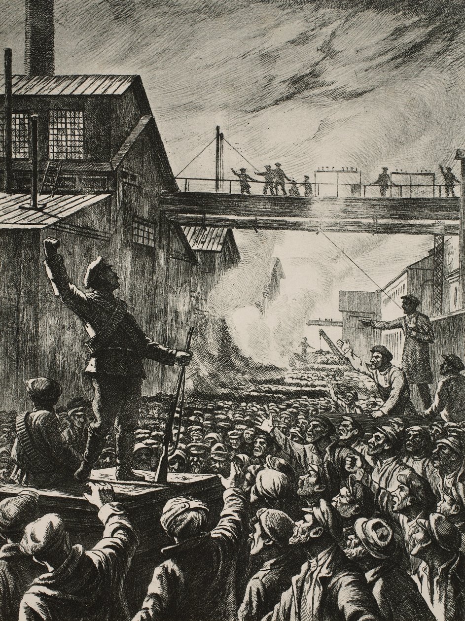 Júliusi napok Petrográdban: a géppuskások felszólítják Putilov munkásait, hogy támogassák az ideiglenes kormány elleni fellépést alkotó: Pavel Alexandrovich Shillingovsky
