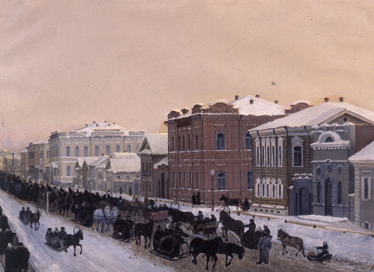 Tomszk, Magisztratszkaja utca húshagyó idején 1897-ben, 1897-ben. alkotó: Pavel Mikhaylovich Kosharov