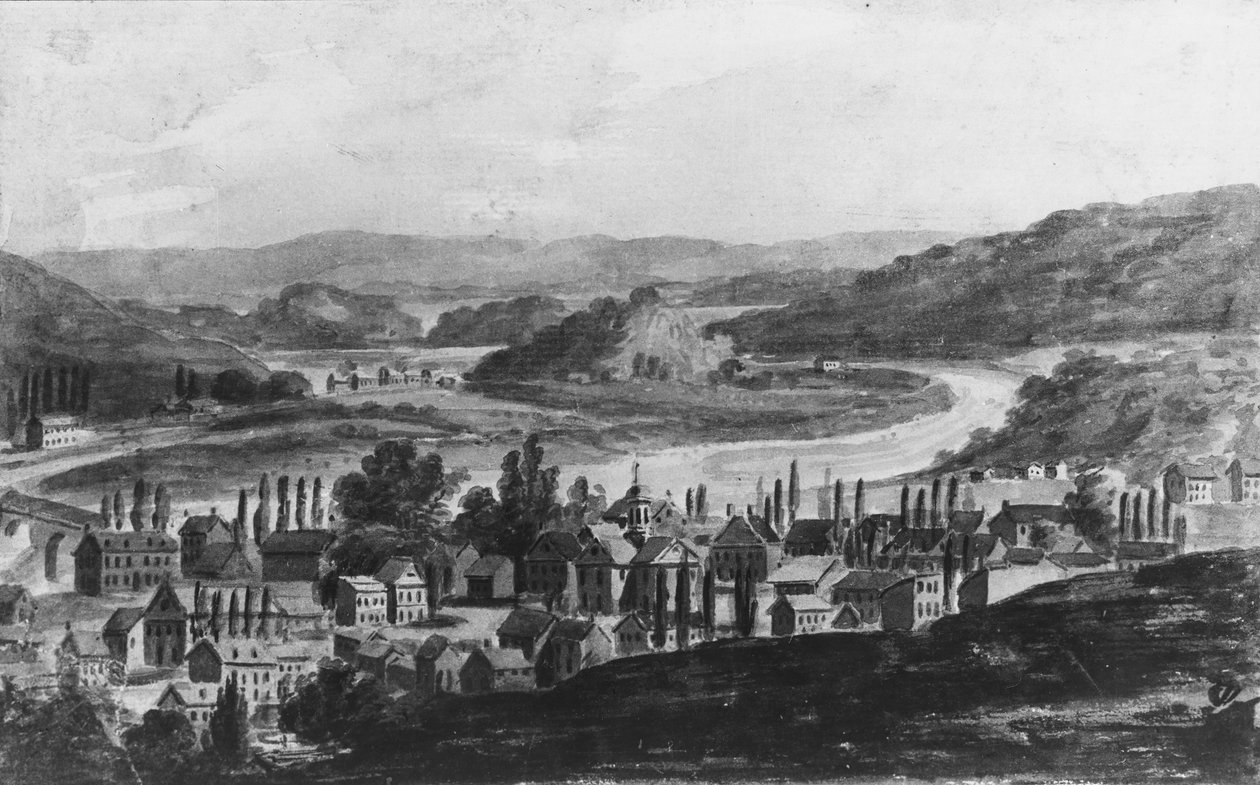 Egy város a Mohawk folyó partján, New York állam középső részén, 1811-kb. 1813. alkotó: Pavel Petrovic Svin