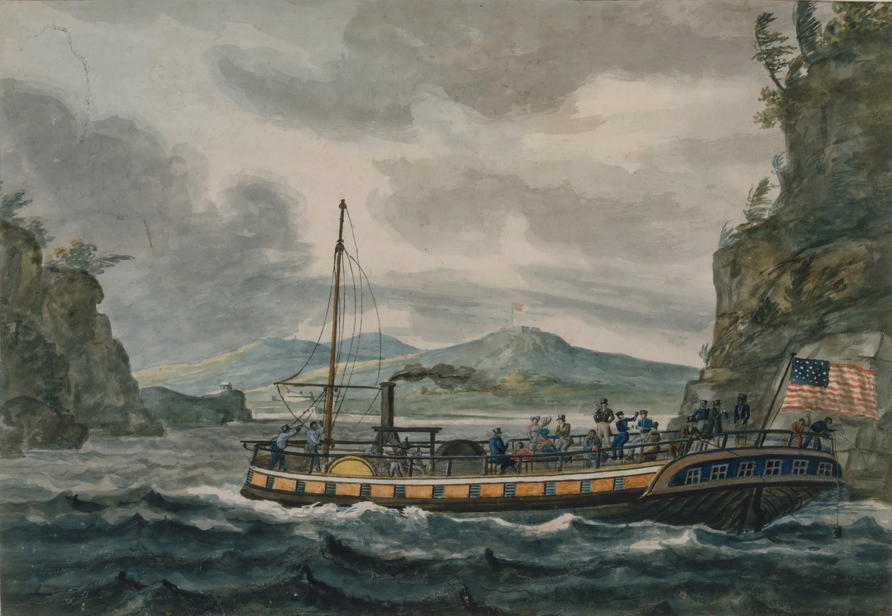 Utazás gőzhajóval a Hudson folyón, 1811-1813 körül. alkotó: Pavel Petrovic Svin